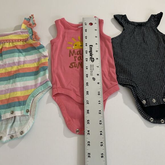 Set of 3 Bodysuits Baby Girl 3 Month Sleeveless Pink Sunshine Rainbow Stripe Dot - Picture 9 of 11